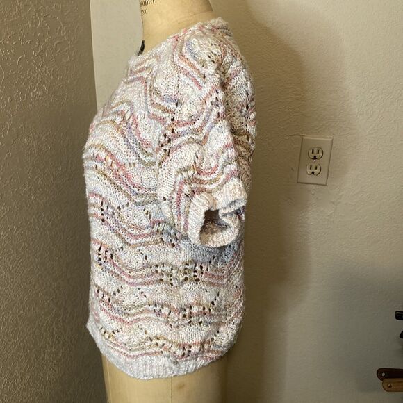 Vtg 80s Knit Maven Across America PASTELS Knit SS Sweater Top Shirt Medium - Picture 2 of 6
